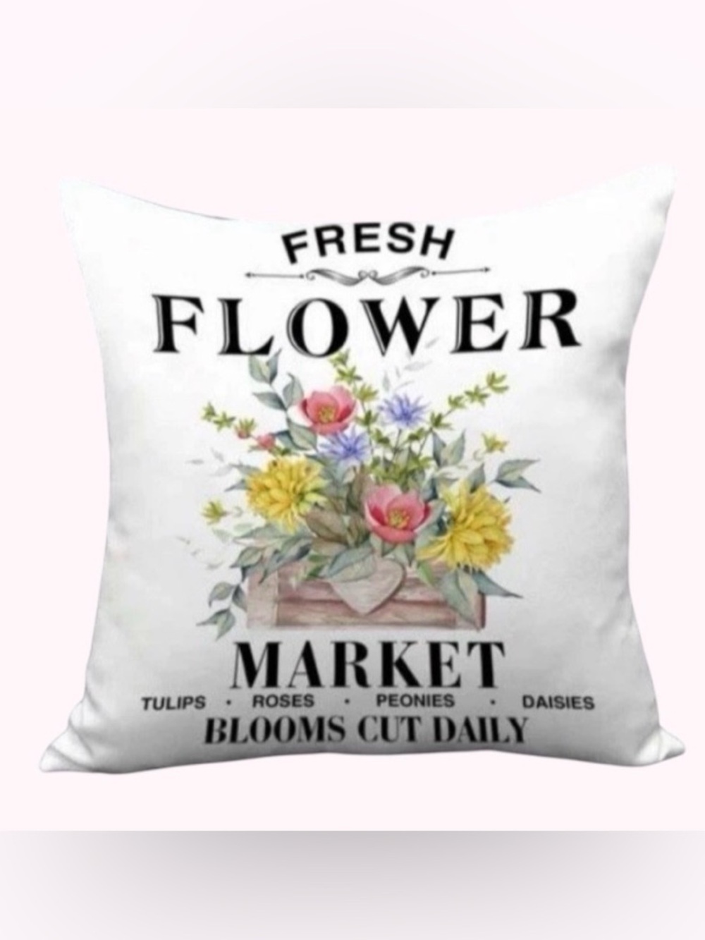 Farmhouse‎ Flower Market Throw Pillow Cover Floral Peonies Daisies 18x18 New